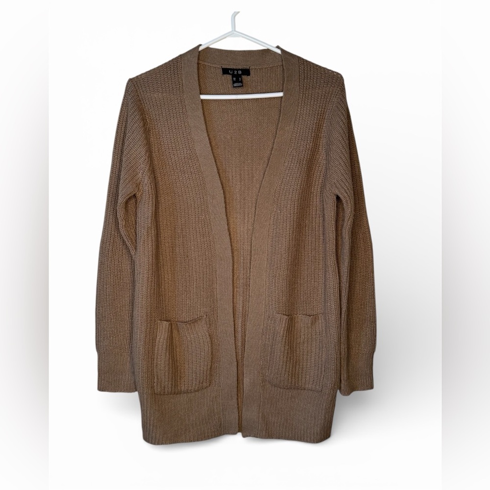 U2B Women's Tan Cardigan Sweater Small